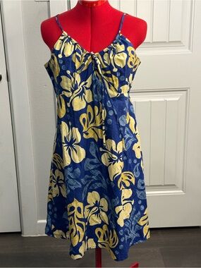 Kai made In Hawaii Blue & Yellow Floral Slip / Sundress 100% Cotton size Large